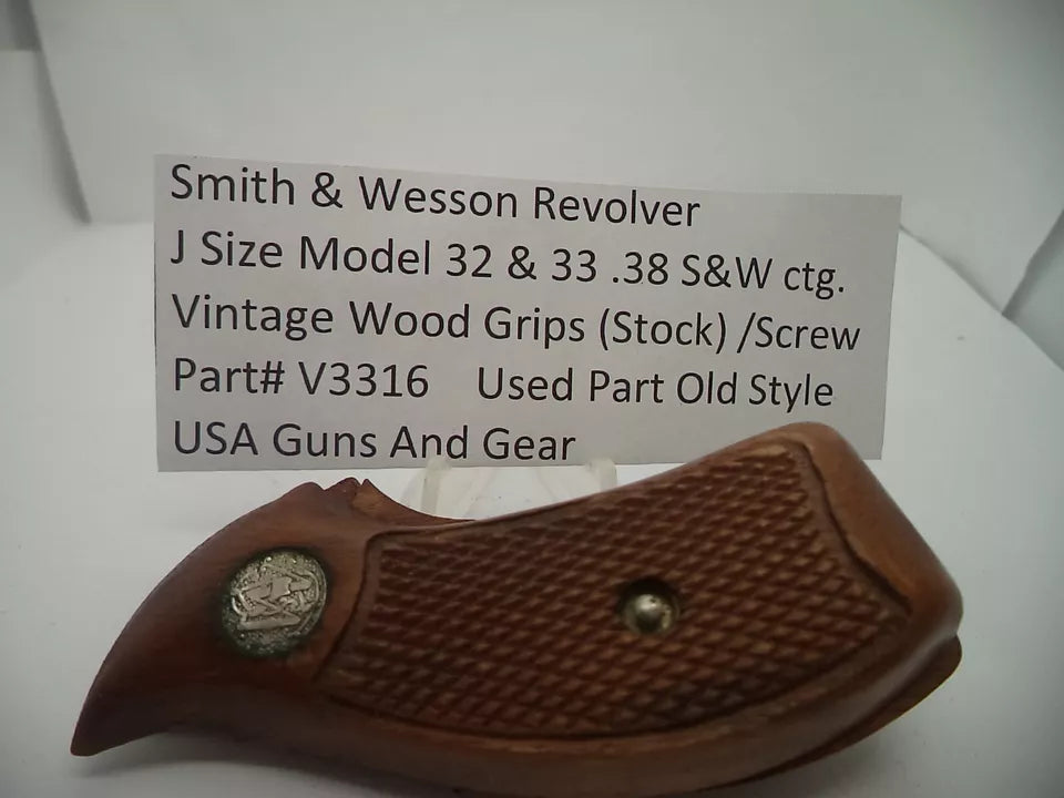 Smith & Wesson J Frame Model 32 & 33 Vintage Wood Grips - .38 S&W - Used OEM - V3316