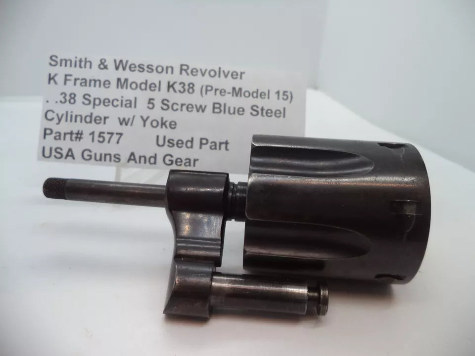 Smith & Wesson K Frame Pre-Model 15 (K38) 5 Screw Cylinder with Yoke - Blue Steel .38 Special - Used OEM Part 1577