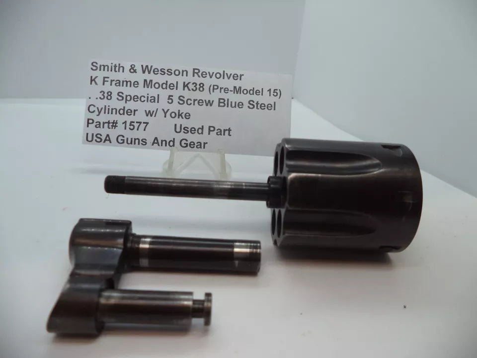 Smith & Wesson K Frame Pre-Model 15 (K38) 5 Screw Cylinder with Yoke - Blue Steel .38 Special - Used OEM Part 1577