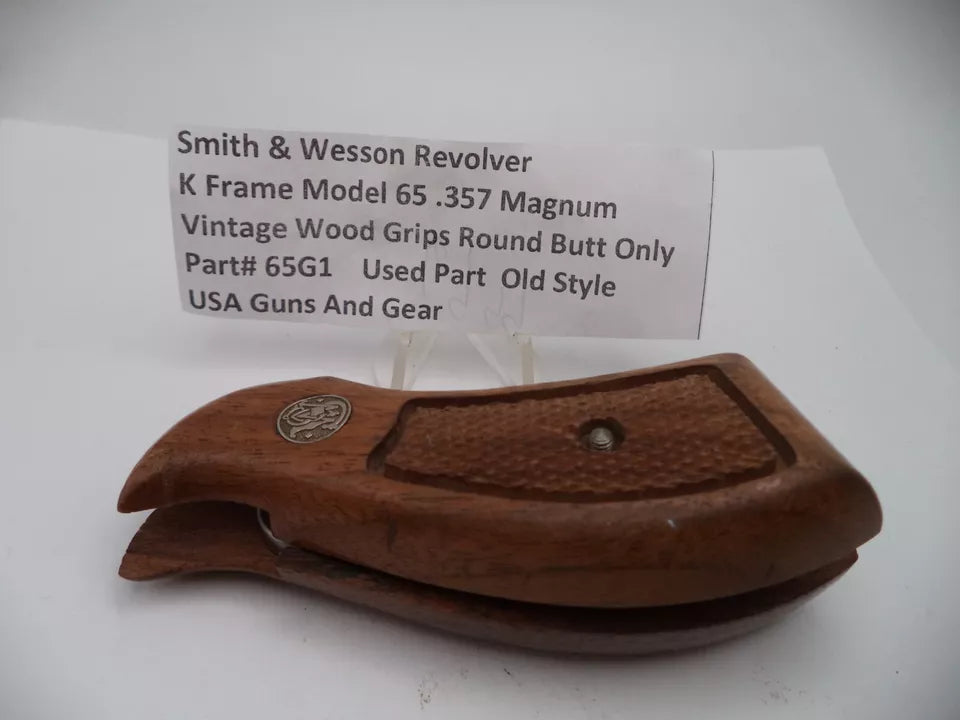 Smith & Wesson Model 65 K Frame Vintage Wood Grips - Round Butt .357 Magnum