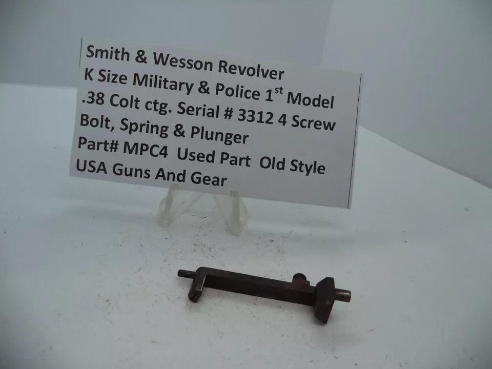 MPC4 S&W K M&P 1st Model  Serial# 3312 4 Screw Bolt, Spring & Plunger .38 Colt ctg.
