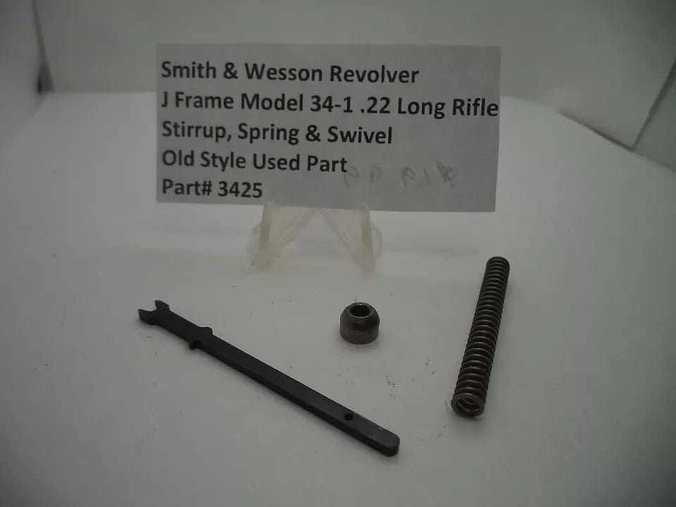 Smith & Wesson J Frame Model 34-1 .22 Long Rifle Stirrup, Spring & Swivel parts displayed on a white surface.