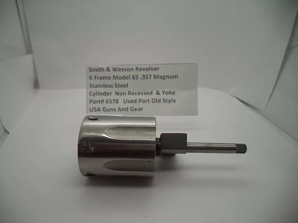 Smith & Wesson K Frame Model 65 Cylinder & Yoke Assembly - Non-Recessed Stainless Steel .357 Magnum - Used OEM Part 6578