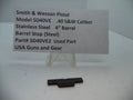 Smith & Wesson Pistol Model SD40 VE Barrel Stop, stainless steel, 4 inch barrel, .40 S&W caliber, part number SD40VE2, used part, displayed on a white surface with a label providing details.