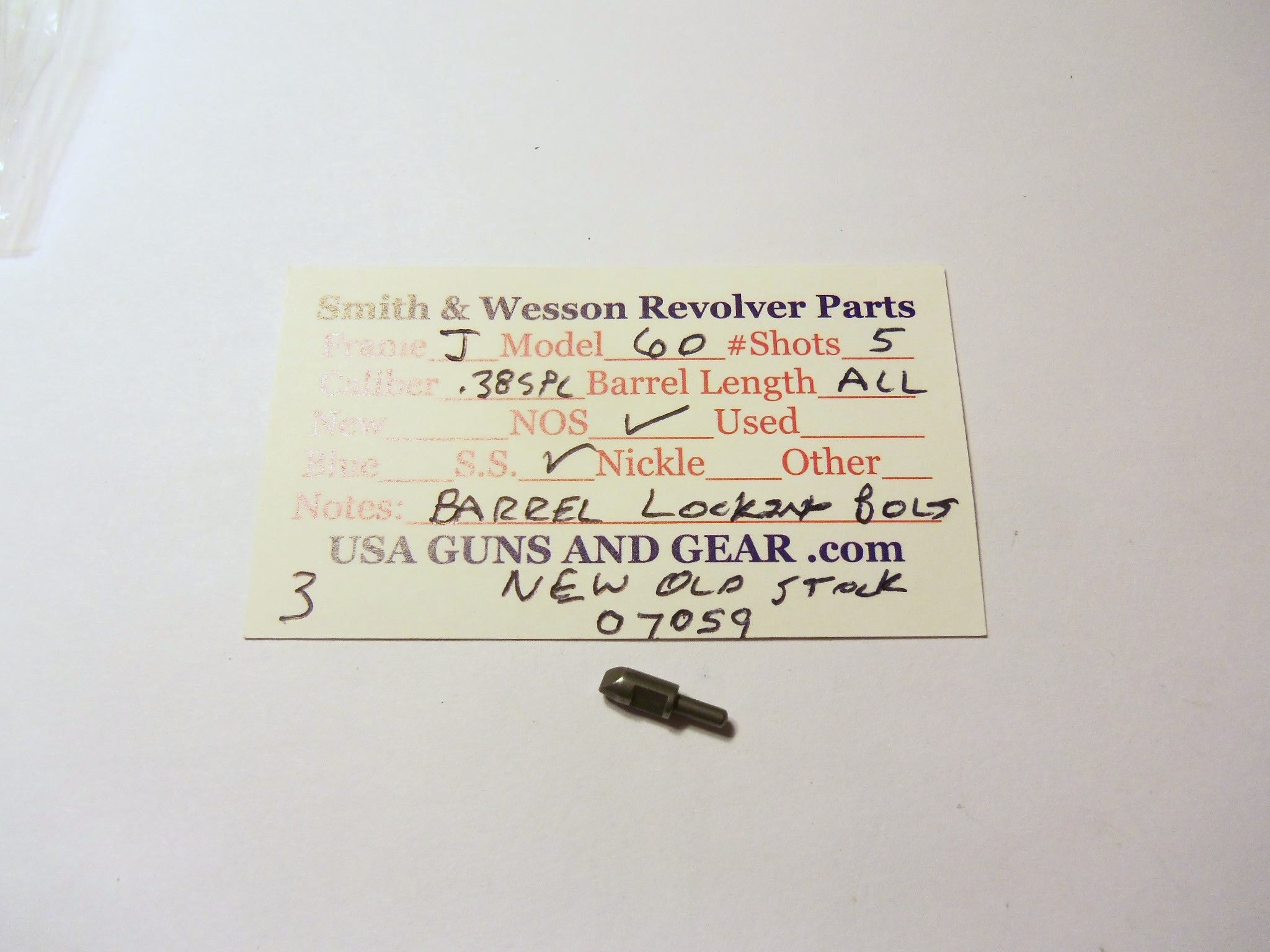 7059 Smith & Wesson J Frame Model 60 SS Barrel Locking Bolt NOS