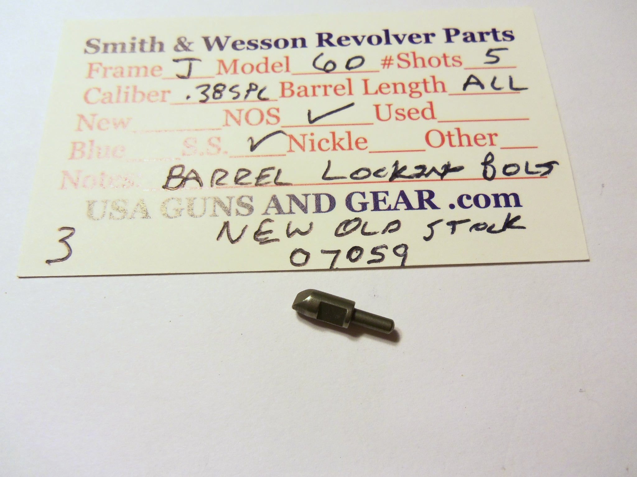 7059 Smith & Wesson J Frame Model 60 SS Barrel Locking Bolt NOS