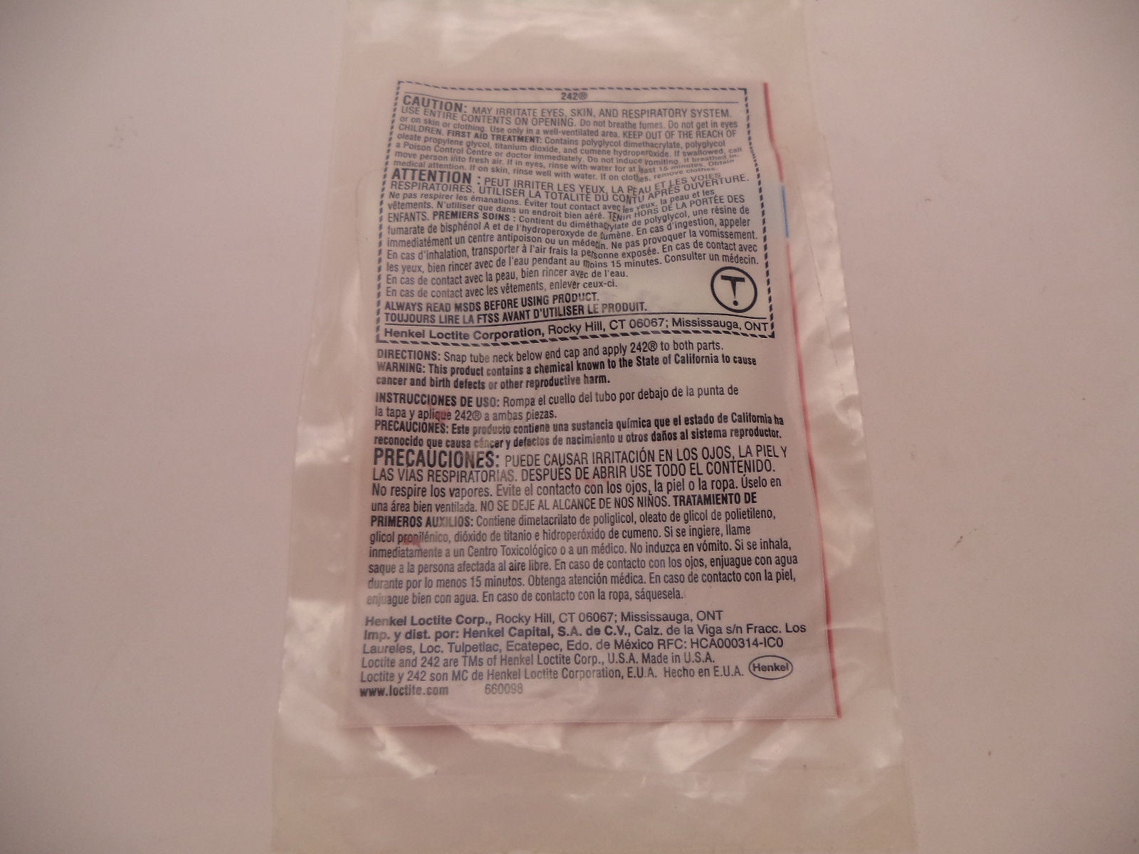 Loctite 242 Threadlocker 24205 Medium Strength Bolts 1/4"-3/4"