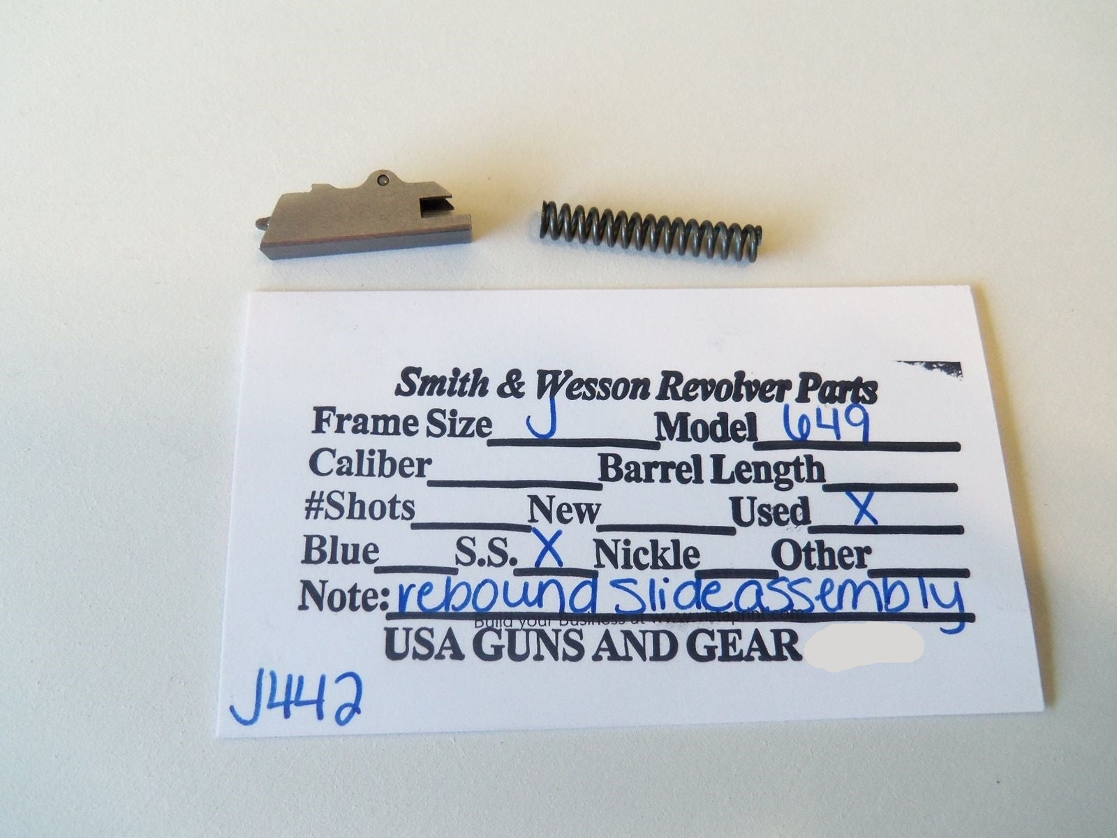 J442 Smith & Wesson J Frame Model 649 Used Rebound Slide Assembly
