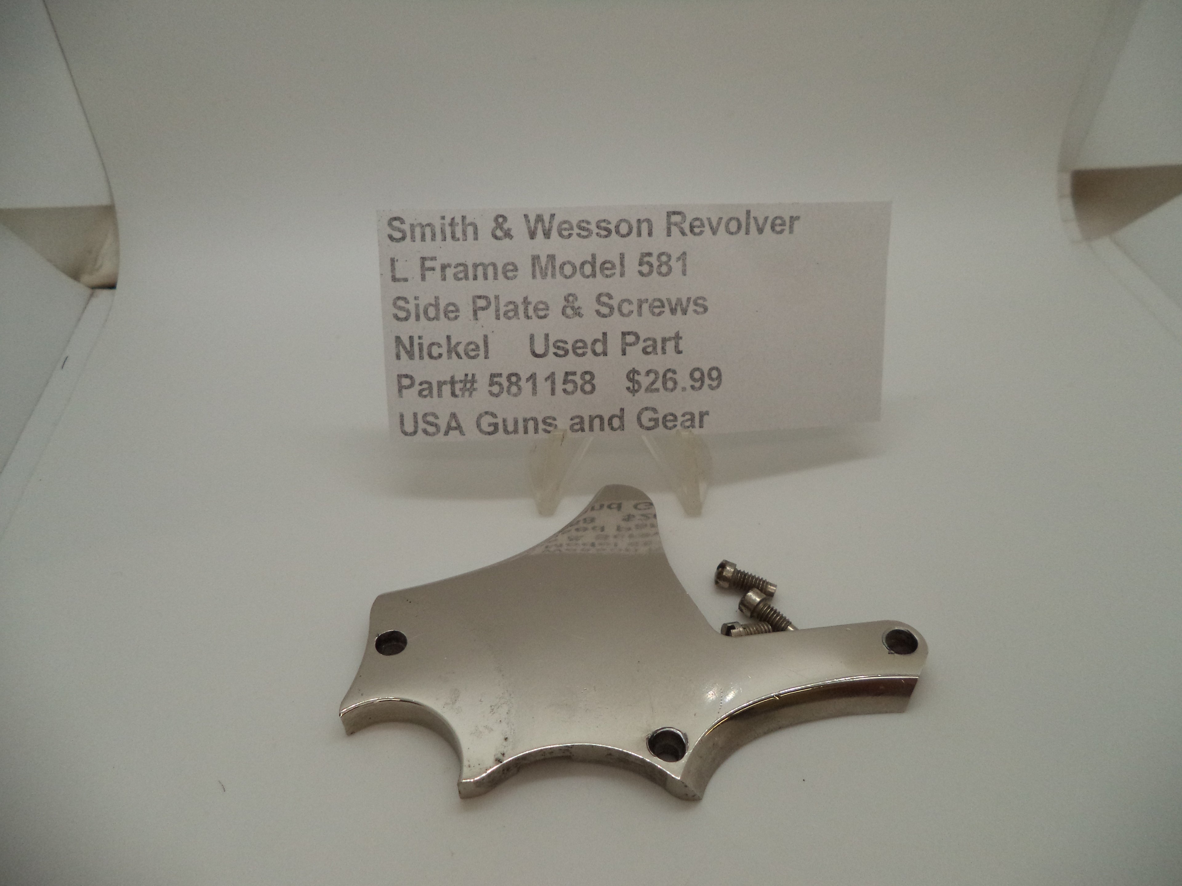 581158 Smith & Wesson L Frame Model 581 Nickel Side Plate & Screws Used .357 Mag