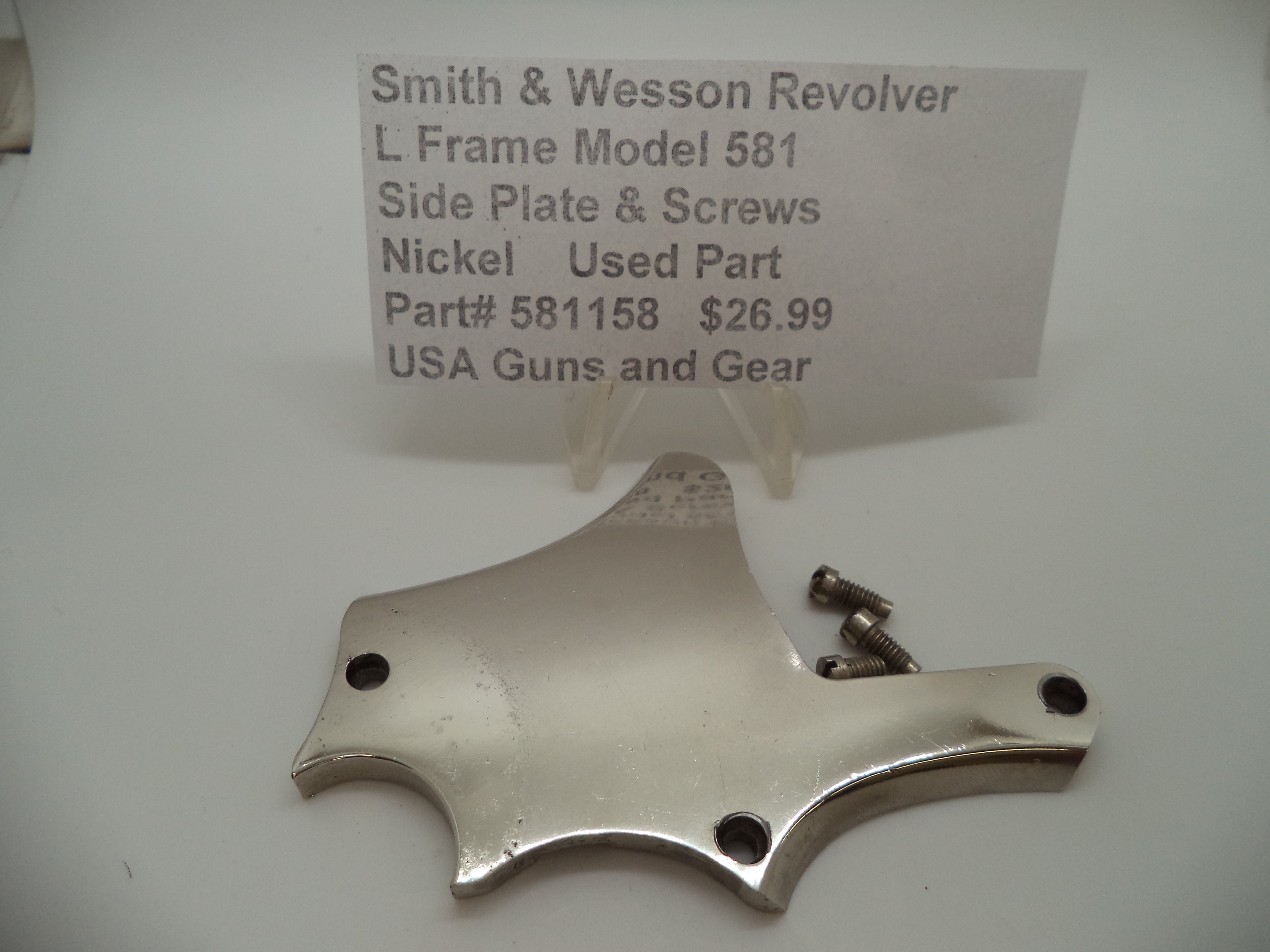 581158 Smith & Wesson L Frame Model 581 Nickel Side Plate & Screws Used .357 Mag
