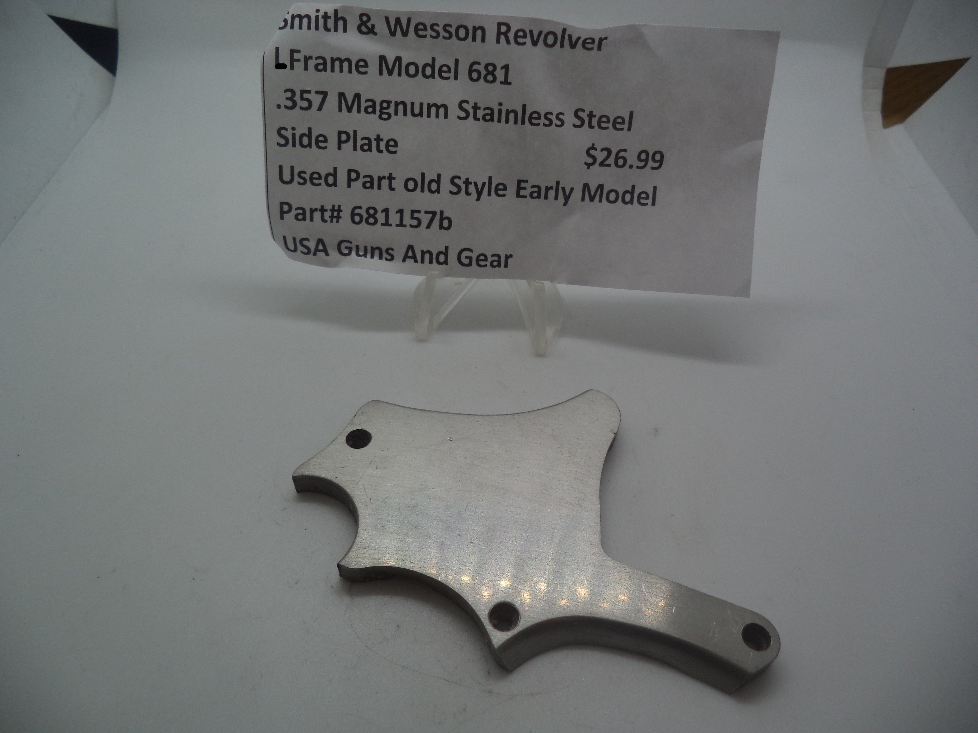 681157B Smith & Wesson L Frame Model 681 Used Part Old Style Early Model Side Plate SS .357 Mag.