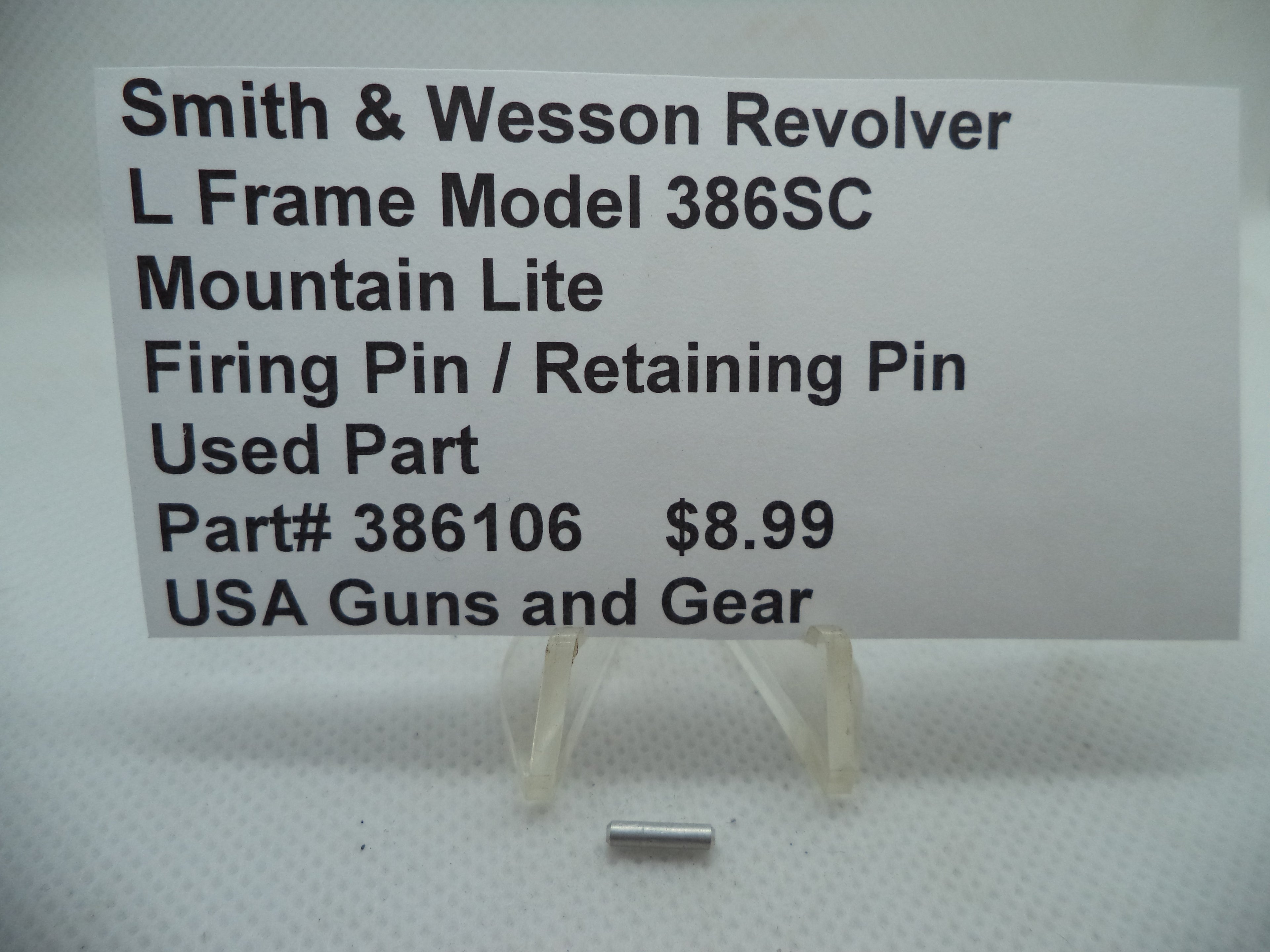 386106 Smith & Wesson L Frame Model 386SC Firing Pin/Retaining Pin .357 Magnum