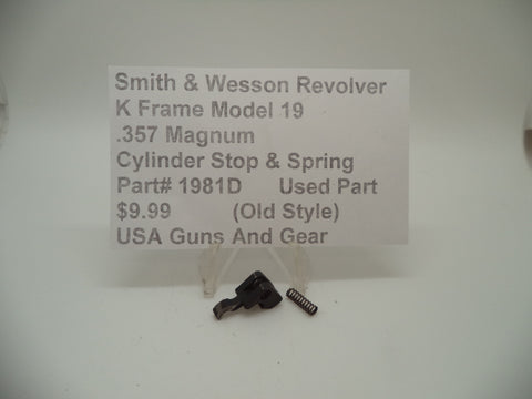 1981D Smith & Wesson K Frame Model 19 Used Cylinder Stop & Spring .357 Magnum