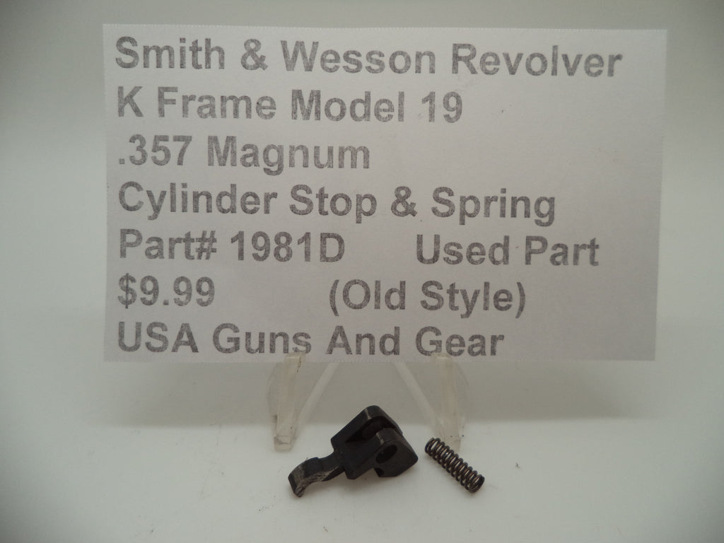 1981D Smith & Wesson K Frame Model 19 Used Cylinder Stop & Spring .357 Magnum