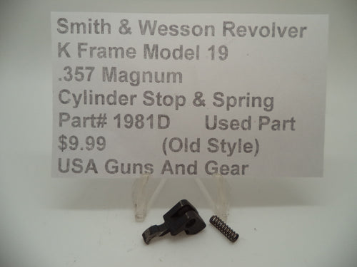 1981D Smith & Wesson K Frame Model 19 Used Cylinder Stop & Spring .357 Magnum