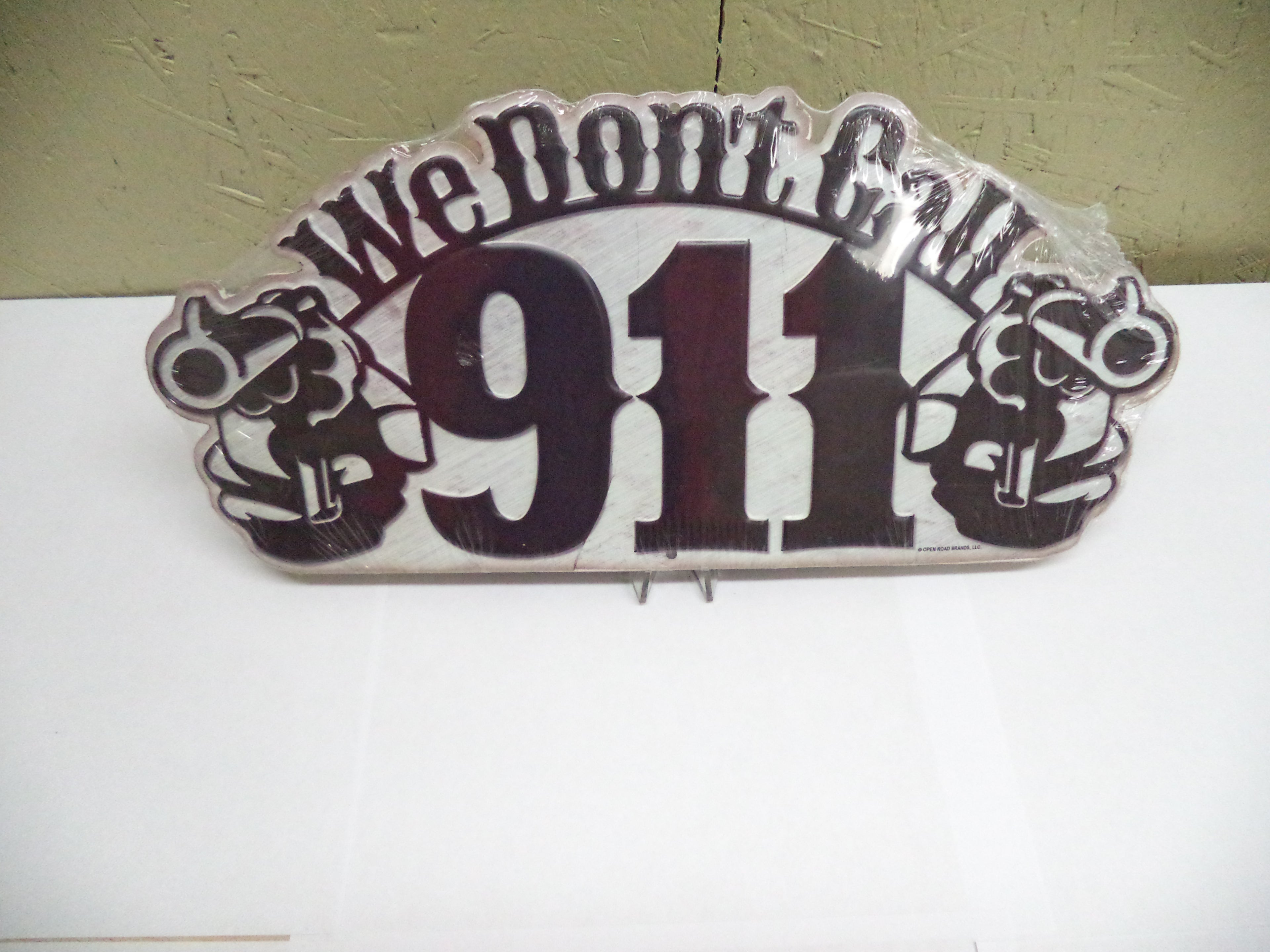 We Don't Call 911 Tin Signs 3-Pack - Dual Revolver Gun Warning 13.75"x6.25"
