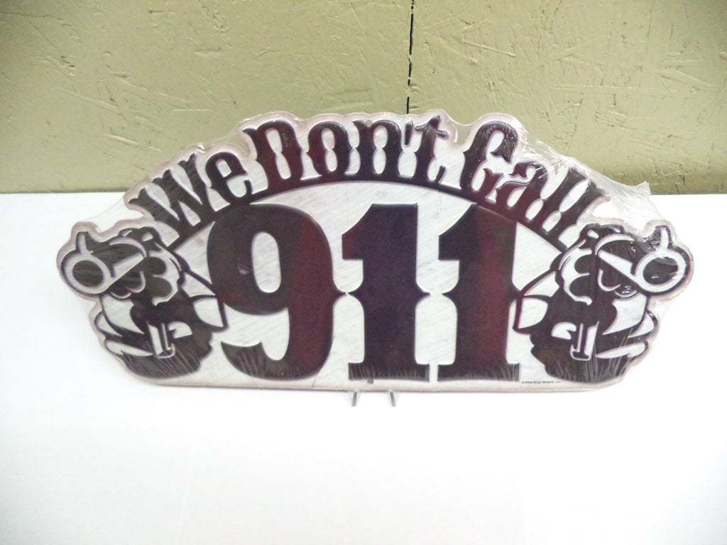 We Don't Call 911 Tin Signs 3-Pack - Dual Revolver Gun Warning 13.75"x6.25"