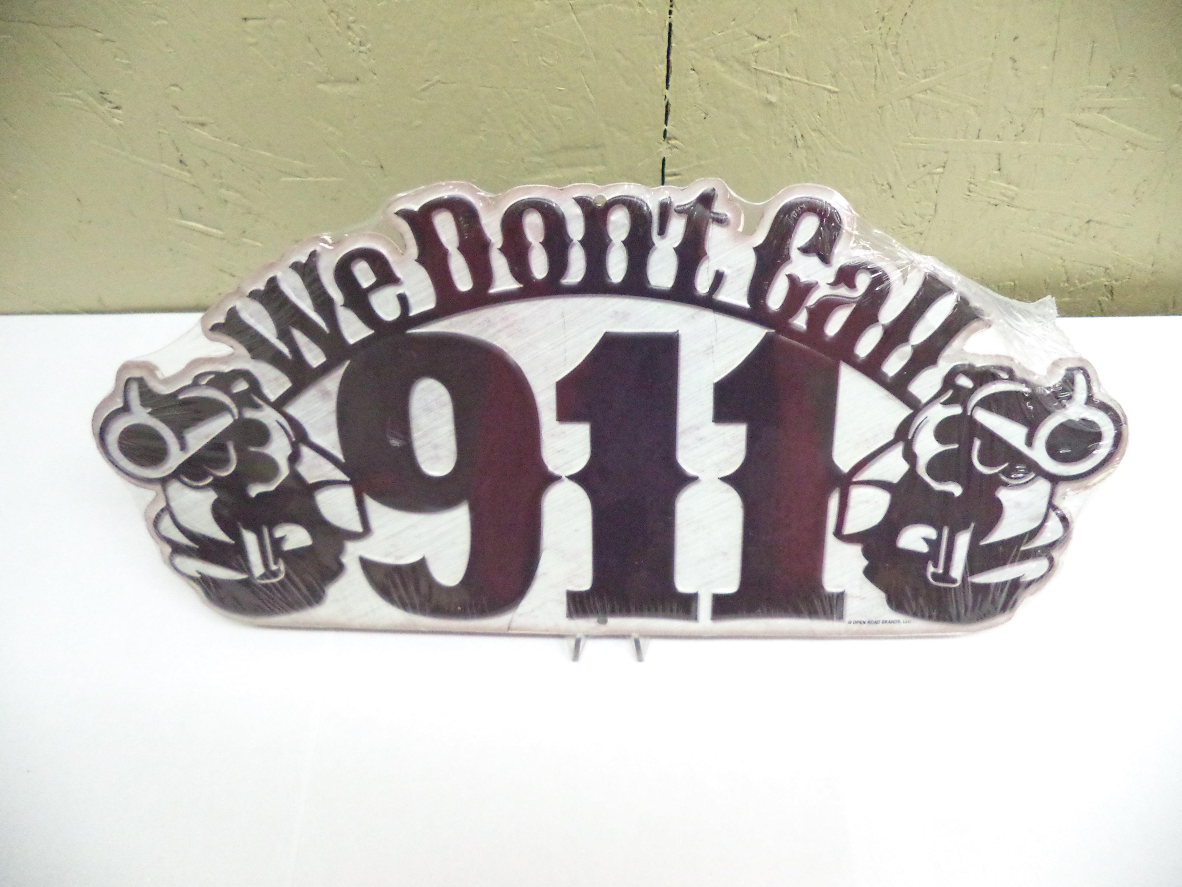 We Don't Call 911 Tin Signs 3-Pack - Dual Revolver Gun Warning 13.75"x6.25"