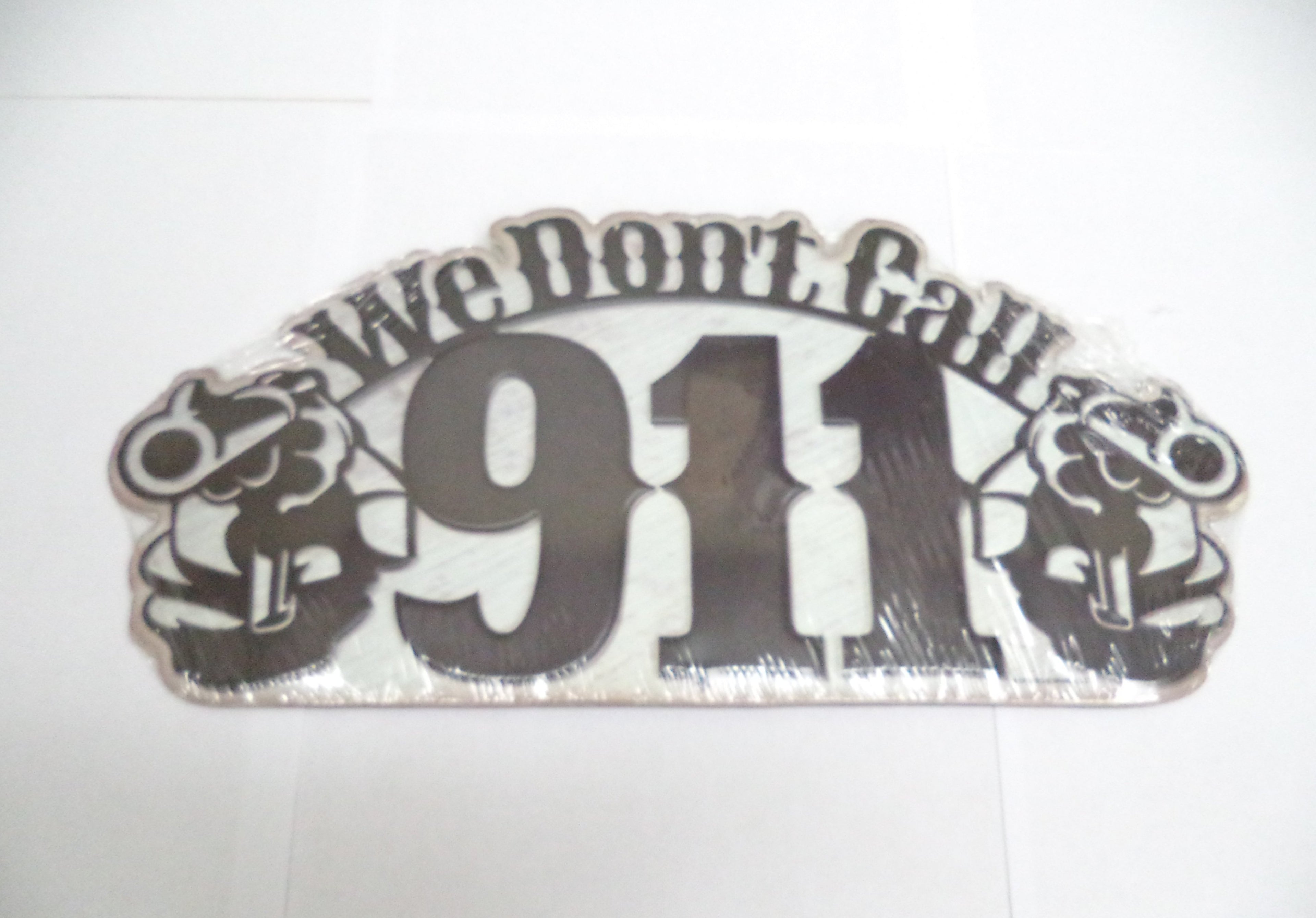 We Don't Call 911 Tin Signs 3-Pack - Dual Revolver Gun Warning 13.75"x6.25"
