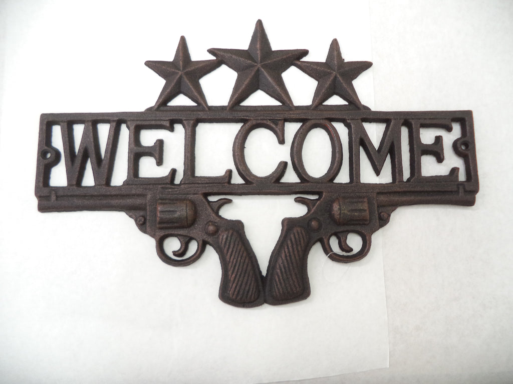 Western Dual Revolver Welcome Sign 3-Pack - Rustic Gun Decor 11.75"x19.5"