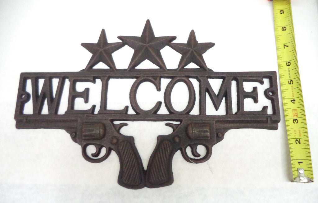 Western Dual Revolver Welcome Sign 3-Pack - Rustic Gun Decor 11.75"x19.5"