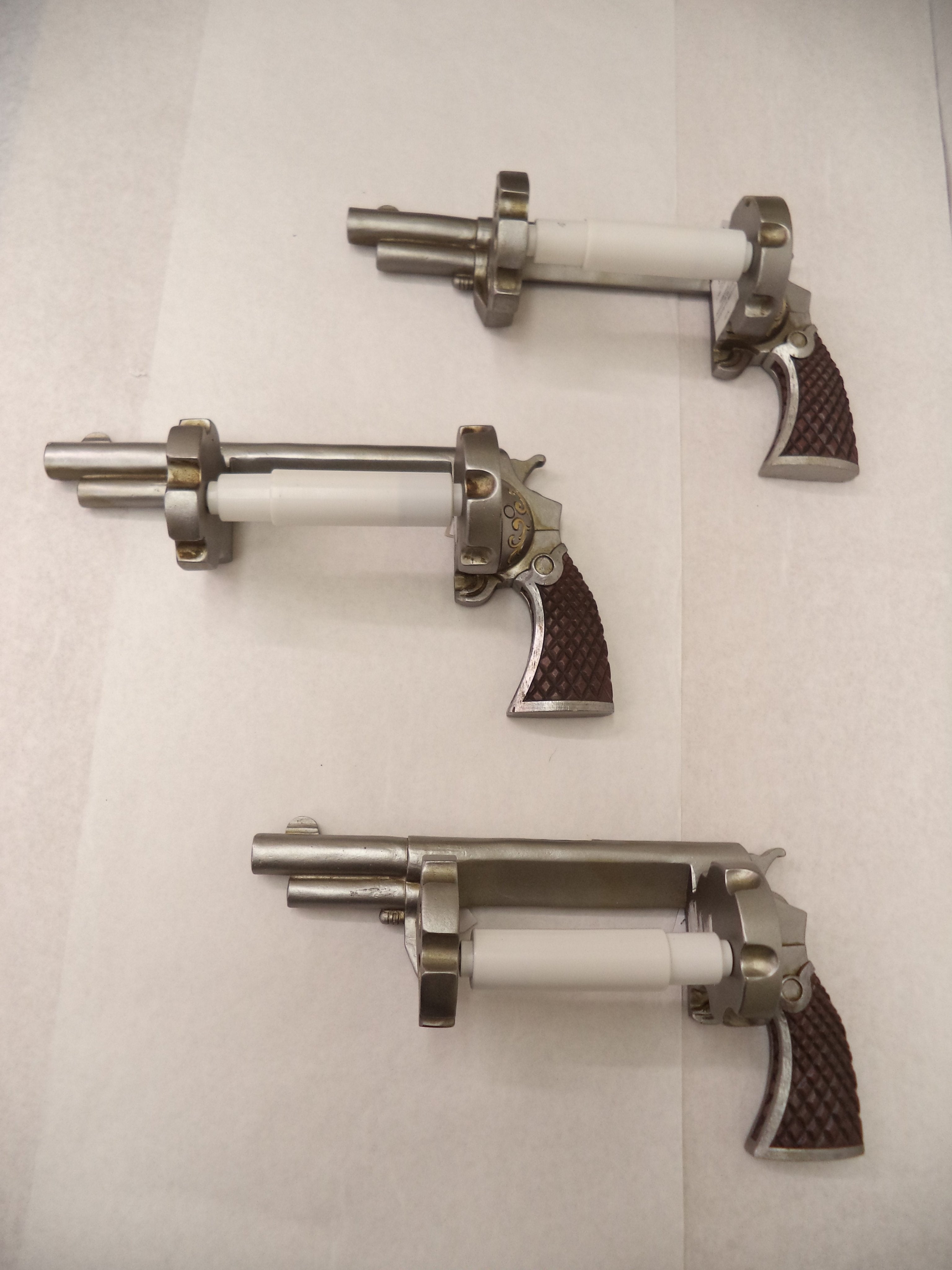 Pistol Toilet Paper Holder Quantity of 3 Durable Poly-Resin Very Detailed