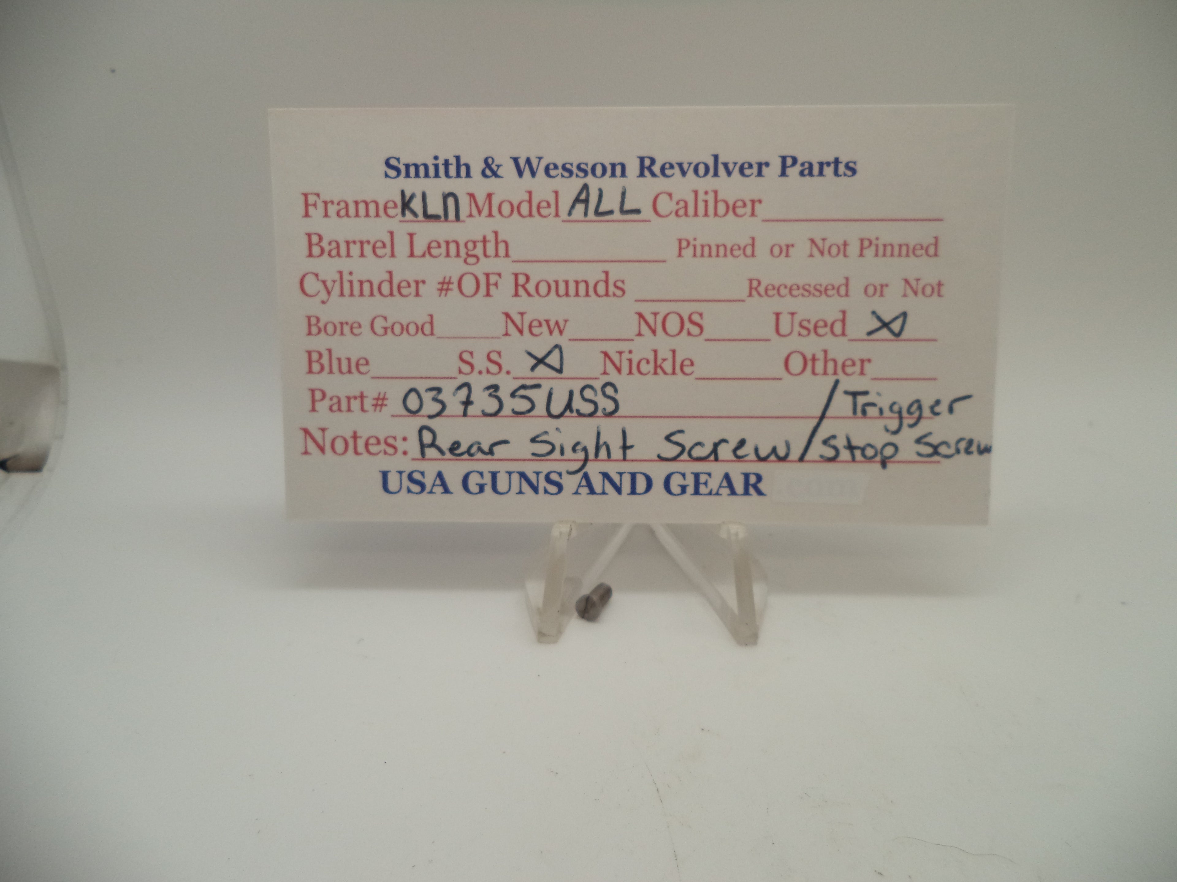 Smith & Wesson K, L, N Rear Sight Screw Stainless Steel Old Style 03735USS