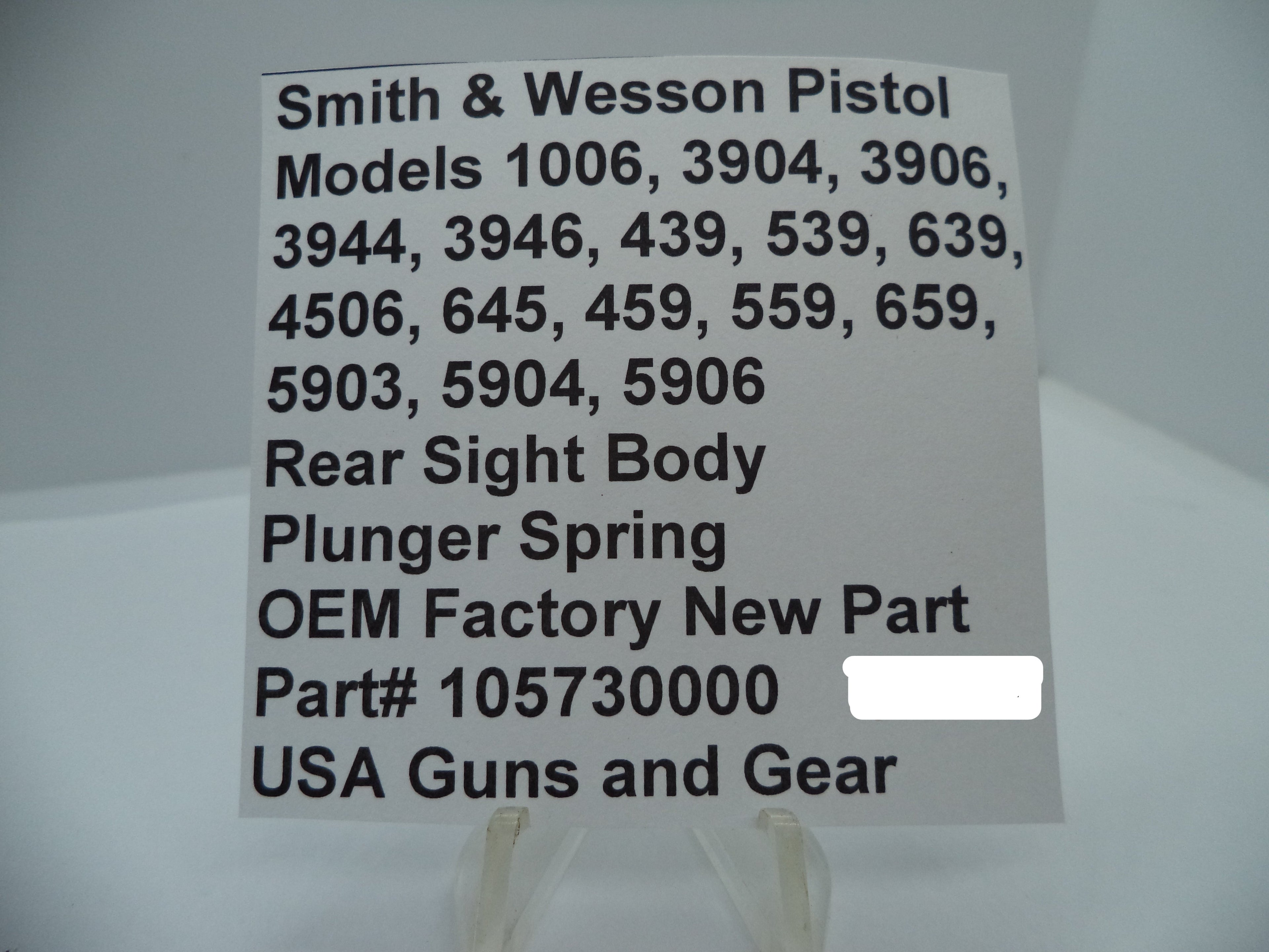 S&W Rear Sight Body Plunger Spring 105730000 - Model 1006 3904 3944 439