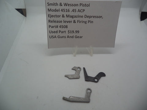 4508 Smith & Wesson Pistol Model 4516 Ejector & Magazine Depressor, Release lever & Firing Pin Used Part .45 ACP S&W
