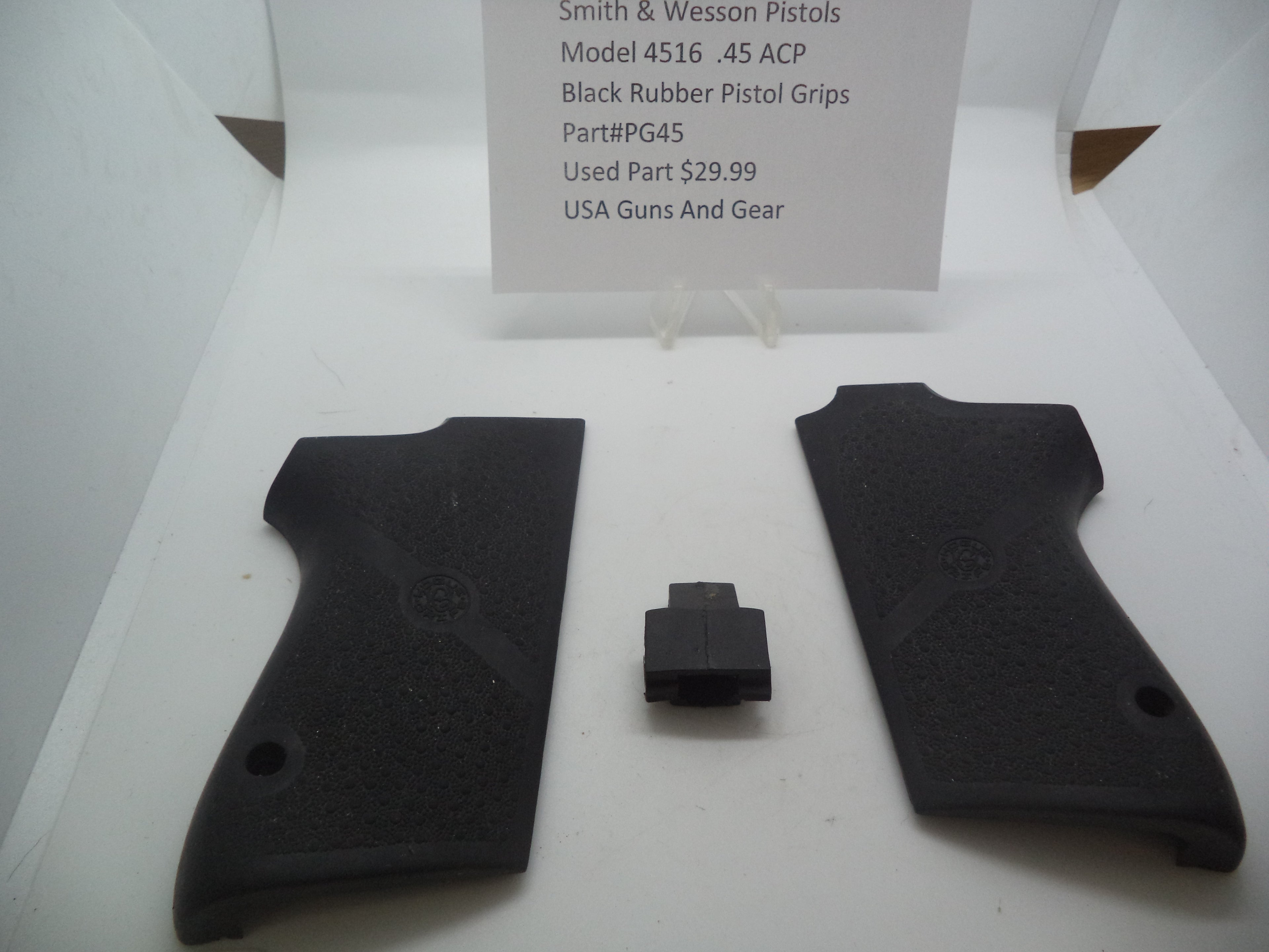 PG45 Smith & Wesson Model 4516  .45 ACP Black Rubber Pistol Grips Used Parts