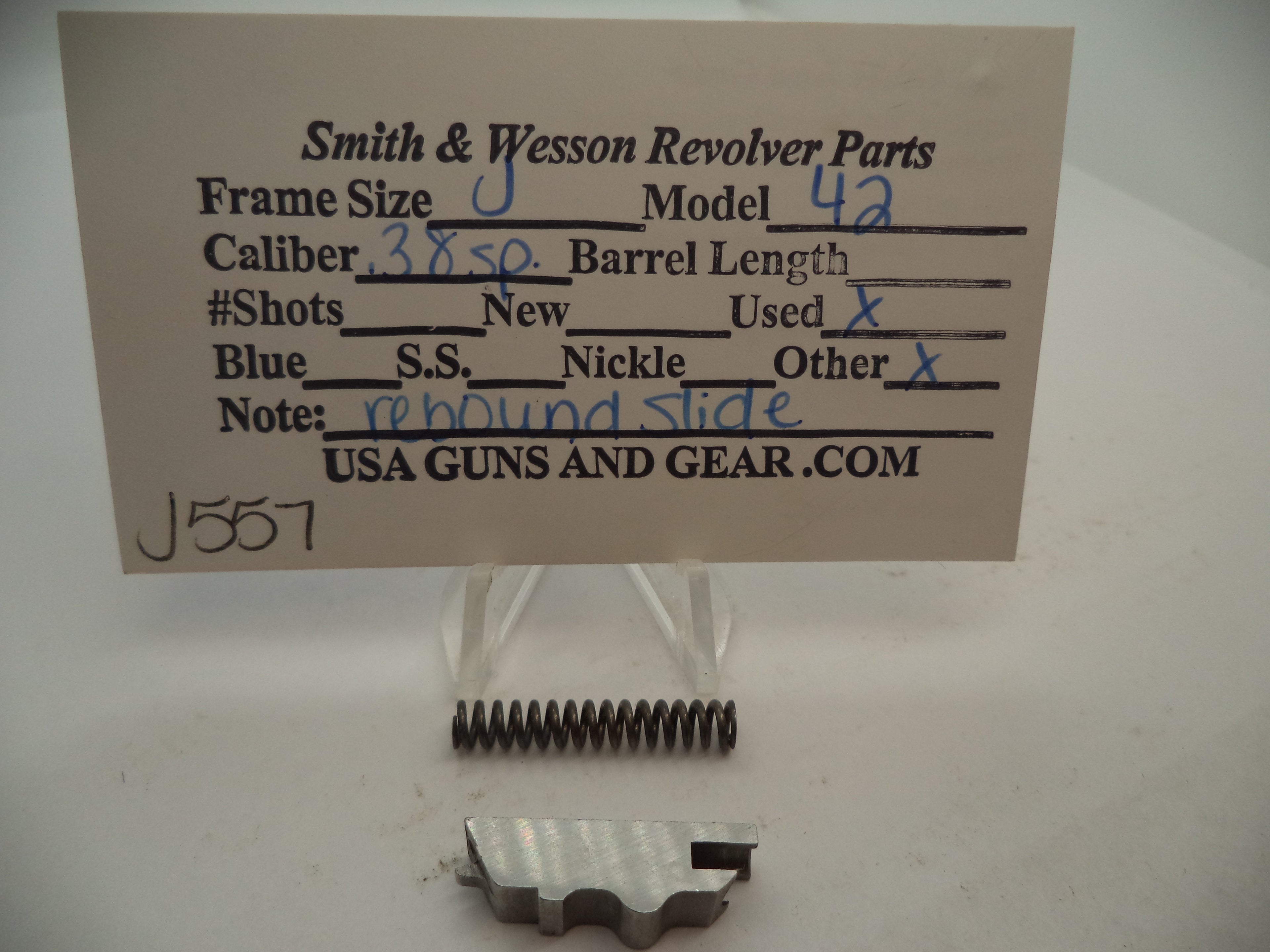 J557 Smith and Wesson J Frame Model 42 Rebound Slide .38 Special Used Part