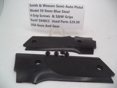 5948CC Smith & Wesson Model 59 9MM Blue Steel 4 Grip Screws & S&W Grips Used Parts