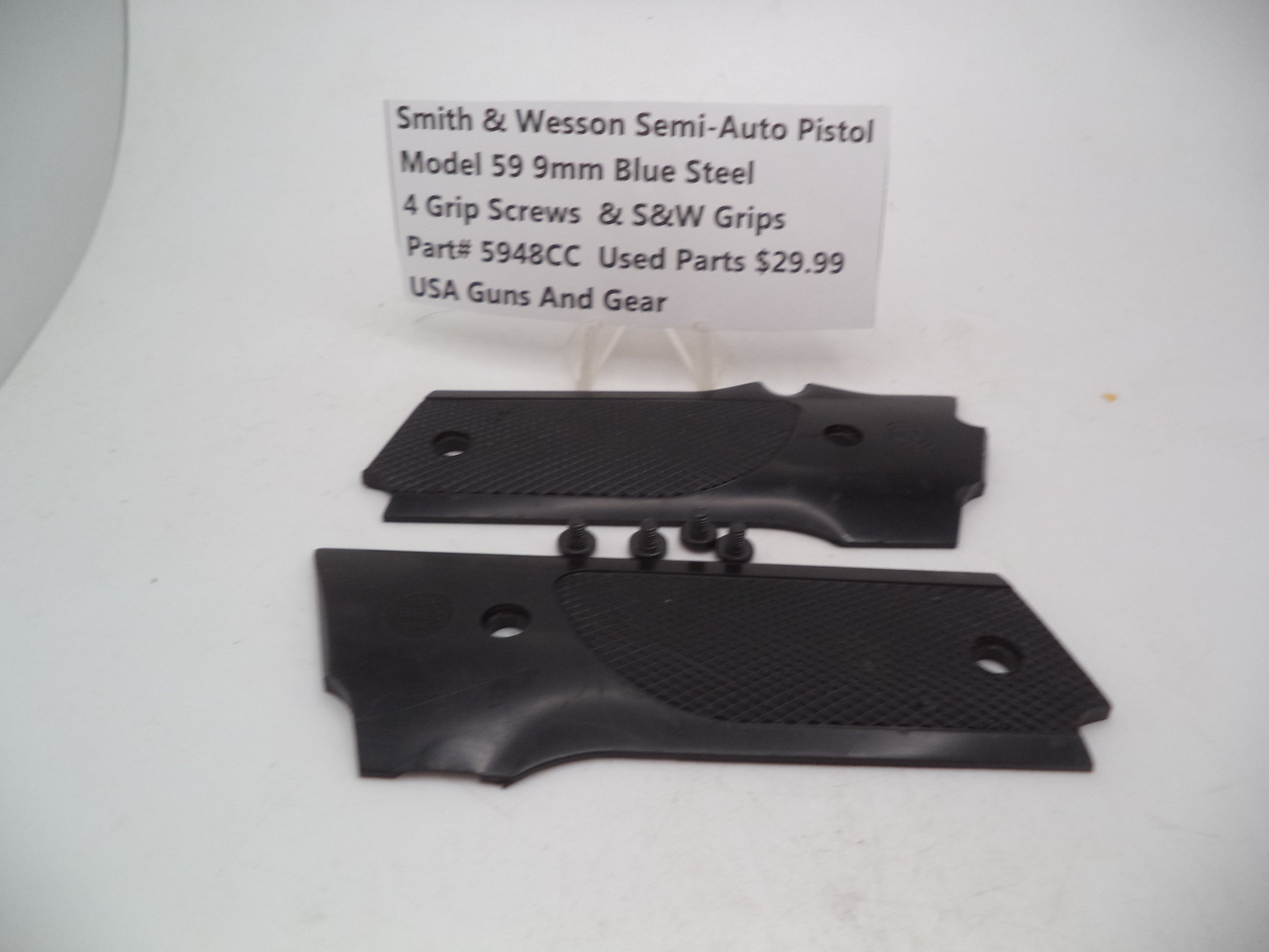 5948CC Smith & Wesson Model 59 9MM Blue Steel 4 Grip Screws & S&W Grips Used Parts