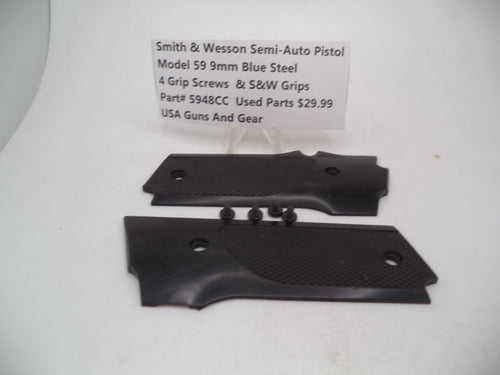 5948CC Smith & Wesson Model 59 9MM Blue Steel 4 Grip Screws & S&W Grips Used Parts