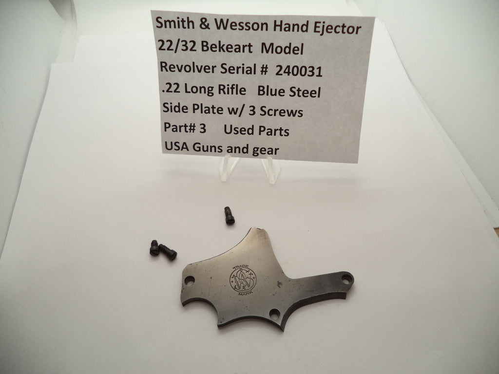3 Smith & Wesson Revolver 22/32 Bekeart Part .22 LR Side Plate W/ Screws Rare Vi