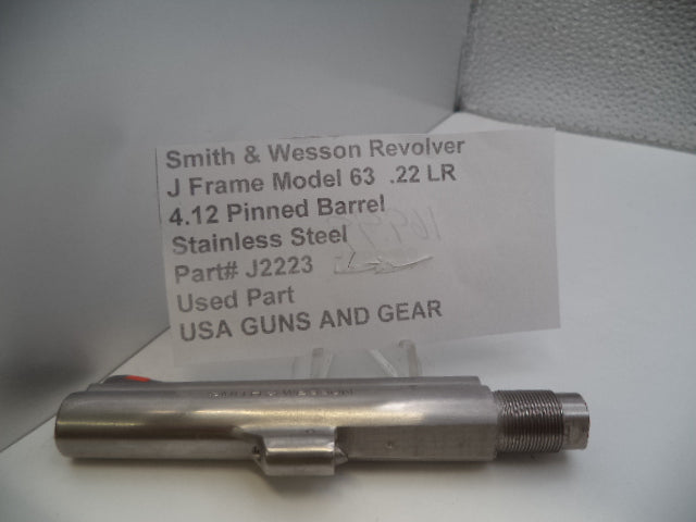 Smith & Wesson J Frame Model 63 Stainless Steel Pinned Barrel 4.12" - .22 LR (Used OEM Part)