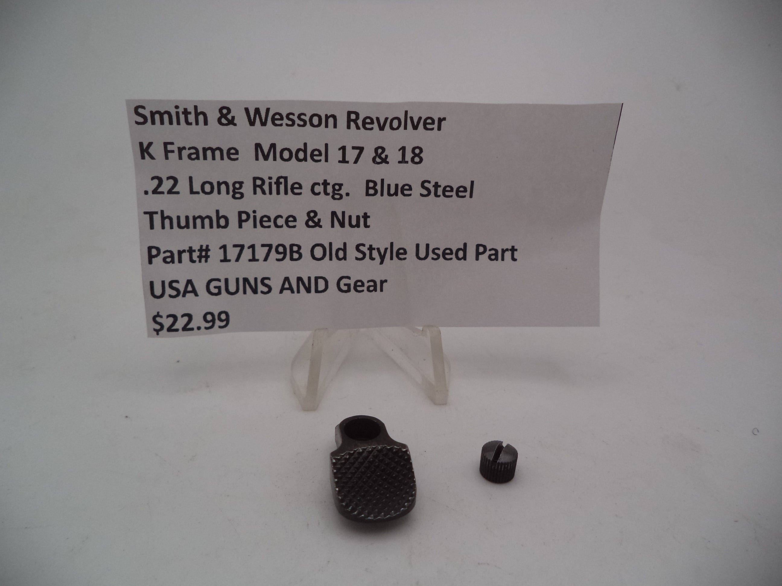 Smith & Wesson K Frame Thumb Piece & Nut - Used OEM Part - Blued - .22 LR - Model 17 & 18 - 17179B