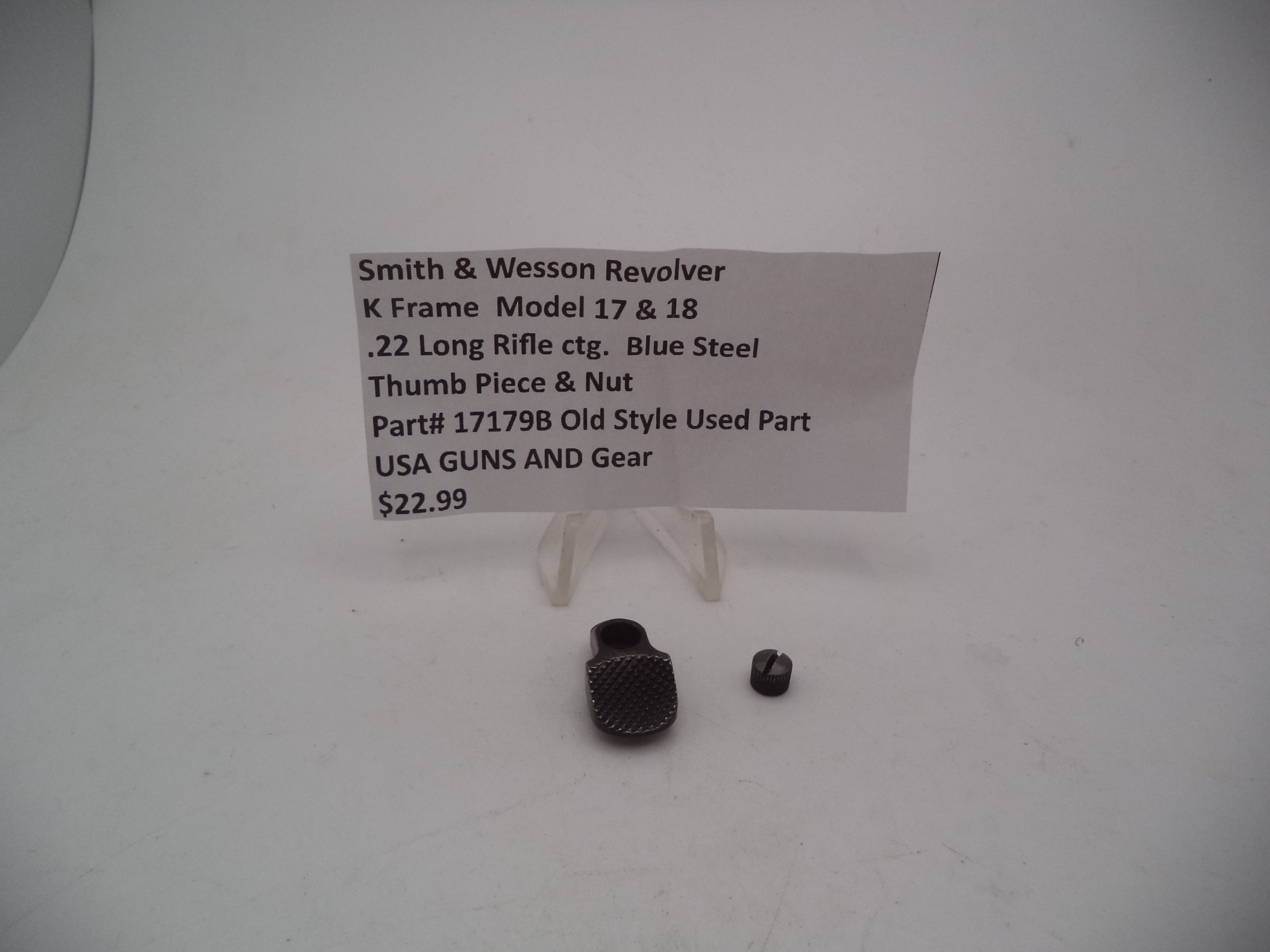 Smith & Wesson K Frame Thumb Piece & Nut - Used OEM Part - Blued - .22 LR - Model 17 & 18 - 17179B