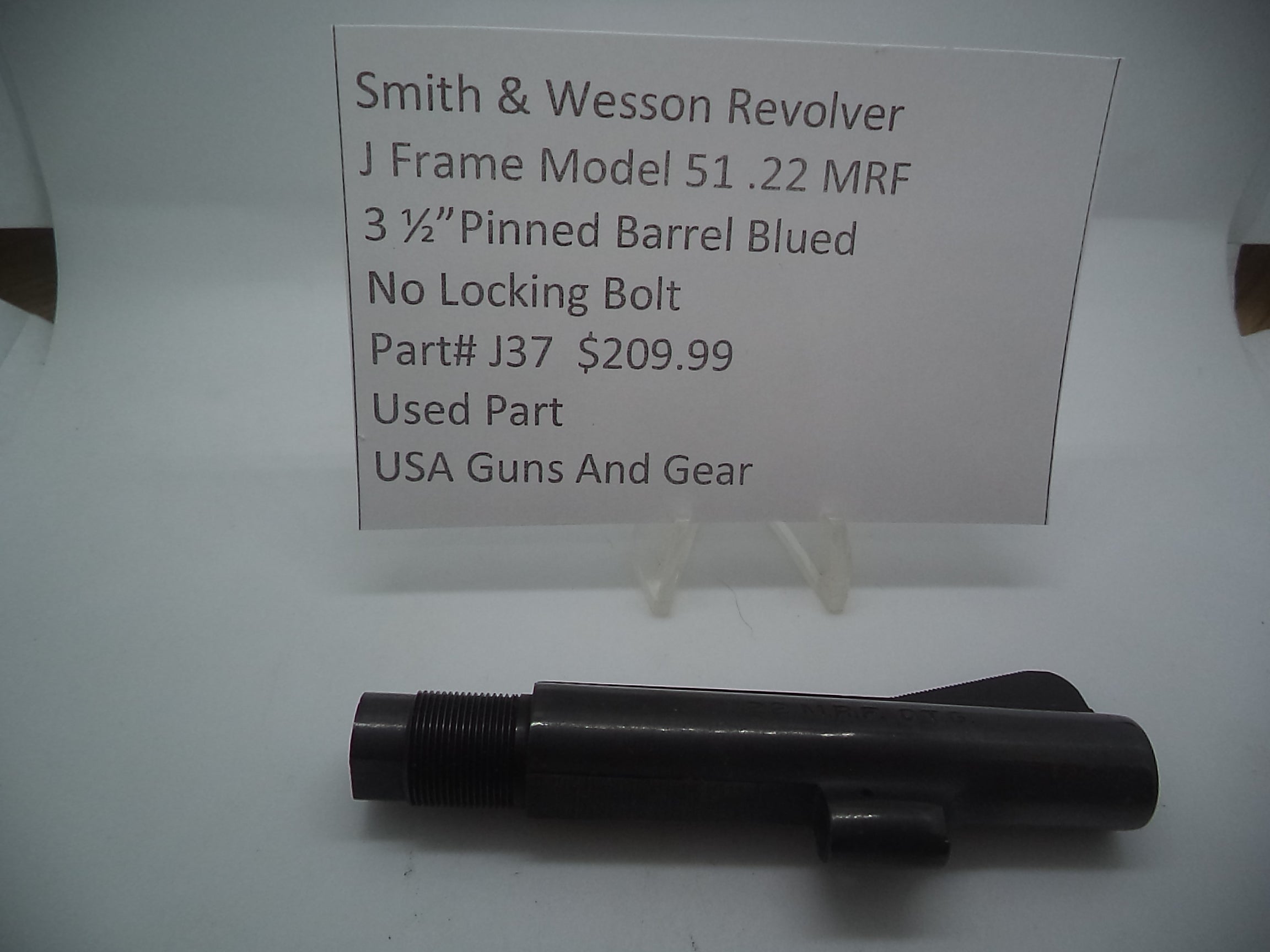 J37 Smith & Wesson J Frame Model 51 Revolver Blue .22MRF 3 1/2" Pinned Barrel