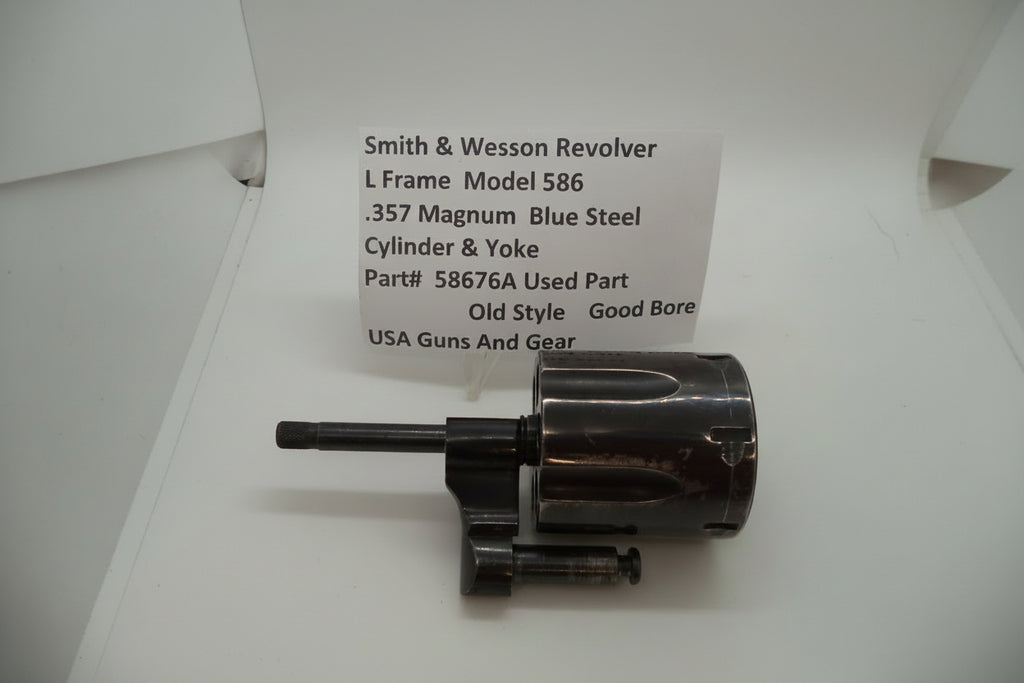 Smith & Wesson L Frame Model 586 Old Style Cylinder and Yoke Assembly in .357 Magnum Blue Steel, with part number 58666 used for good bore, displayed on a white background.