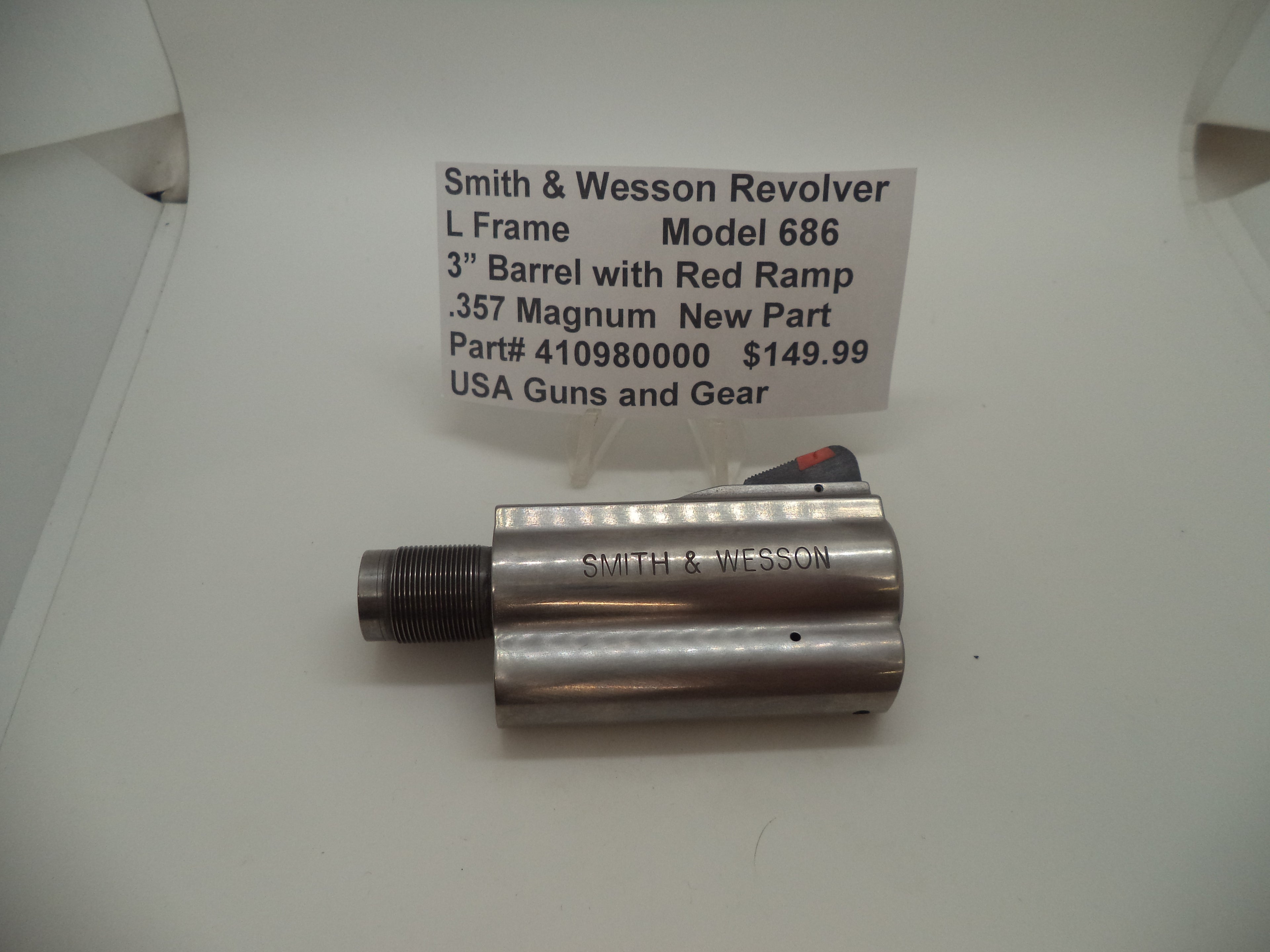 Smith & Wesson L Frame Model 686 Barrel - 3 Inch - .357 Magnum - Red Ramp Front Sight - 410980000