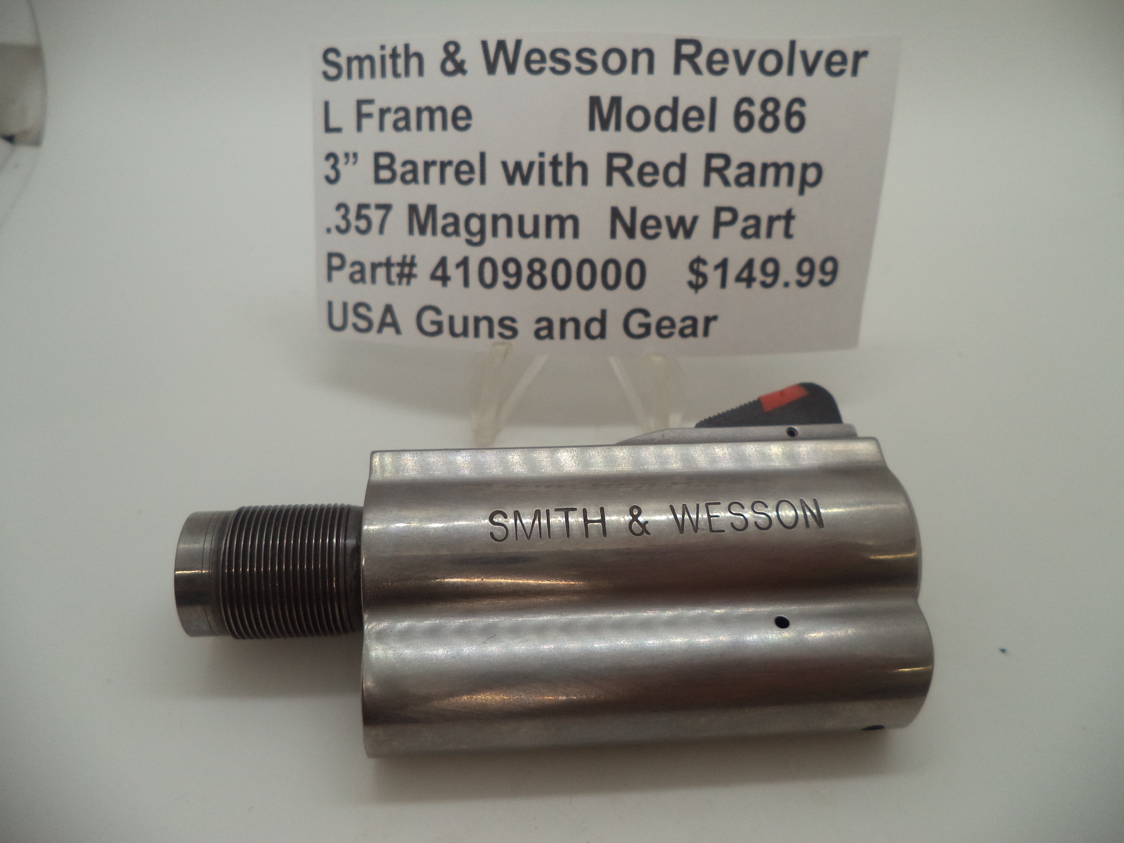 Smith & Wesson L Frame Model 686 Barrel - 3 Inch - .357 Magnum - Red Ramp Front Sight - 410980000