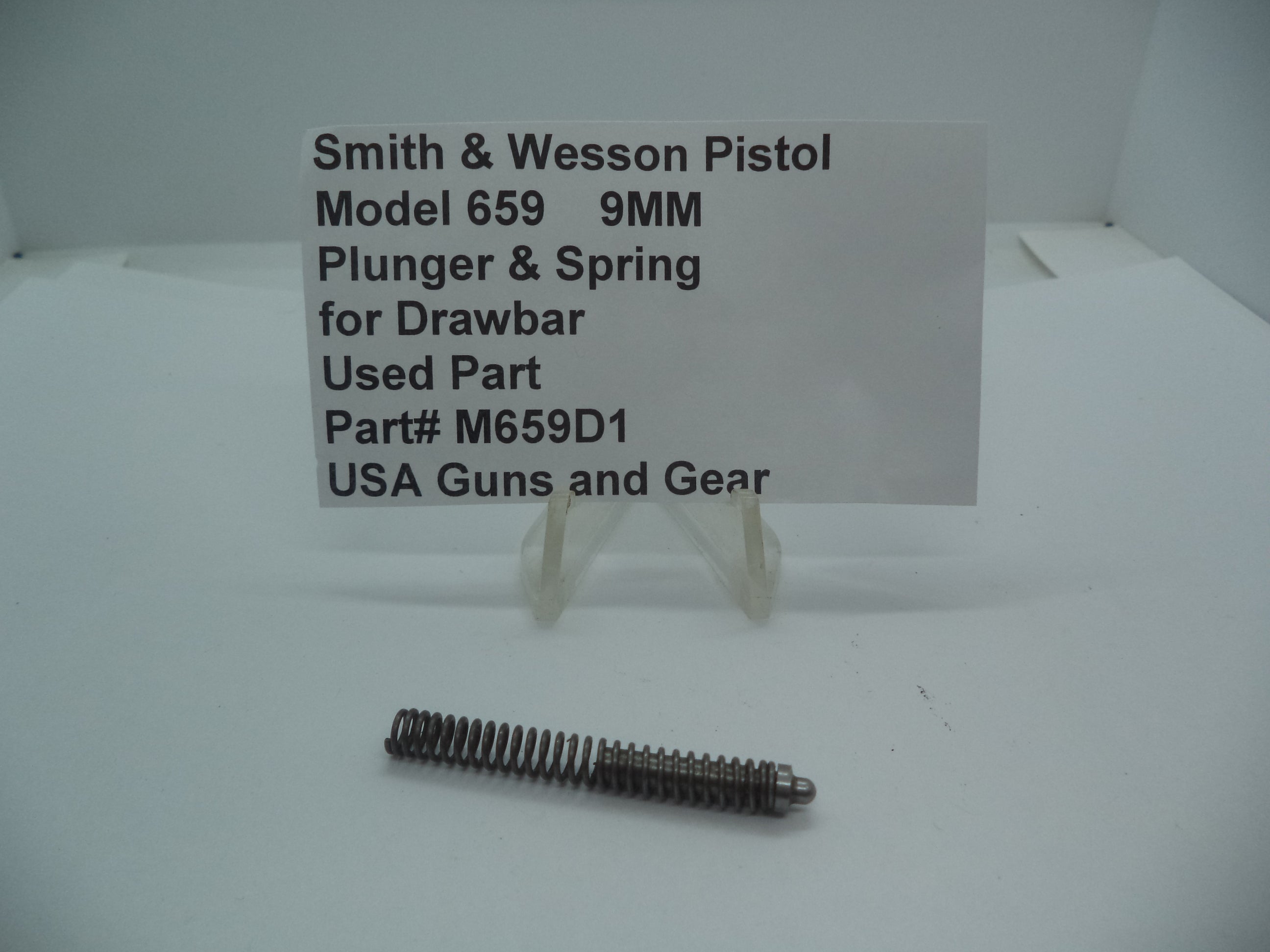 M659D1 Smith & Wesson Gun Part Model 659 Plunger & Spring for Drawbar 9MM Used