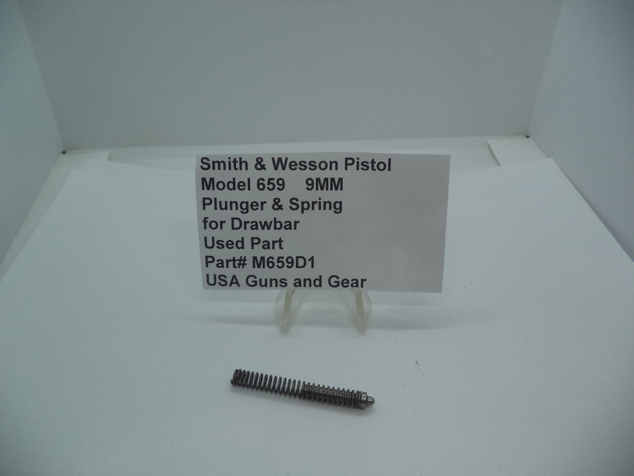 M659D1 Smith & Wesson Gun Part Model 659 Plunger & Spring for Drawbar 9MM Used