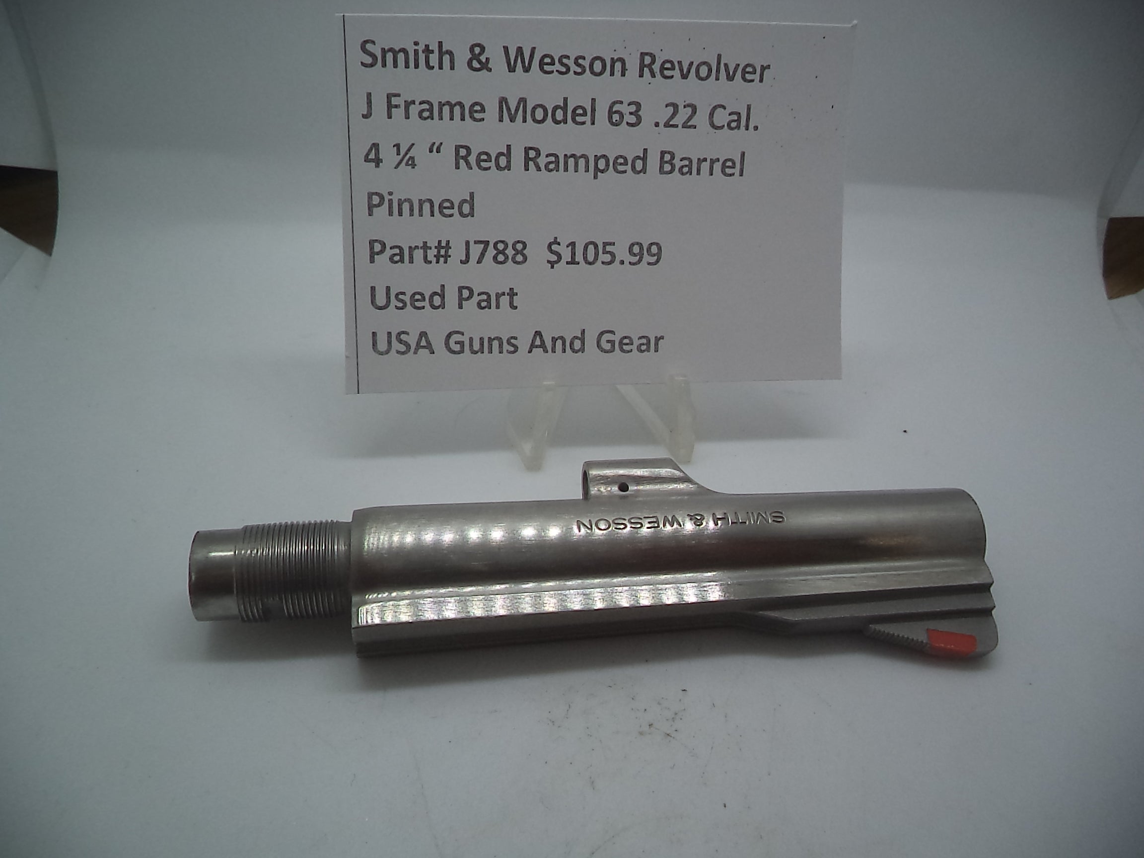 J788 Smith & Wesson Used J Frame Model 63 S.S. 4 1/4" Red Ramp Pinned Barrel -                                USA Guns And Gear-Your Favorite Gun Parts Store