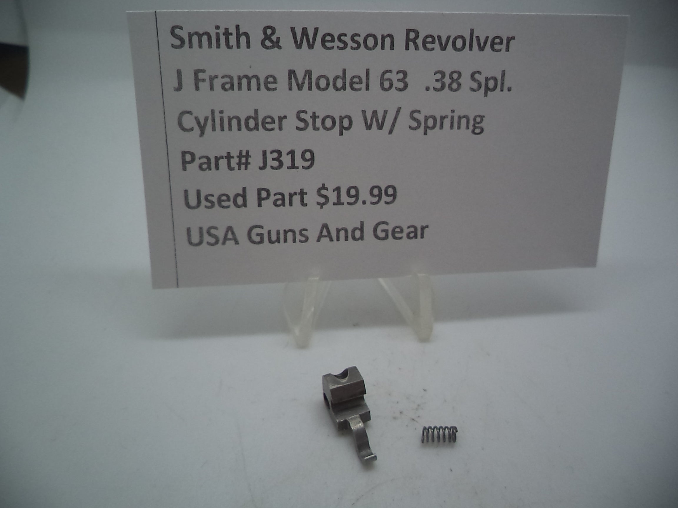 J319 Smith & Wesson Used J Frame Model 63 S.S. .38 Special Cylinder Stop & Spring