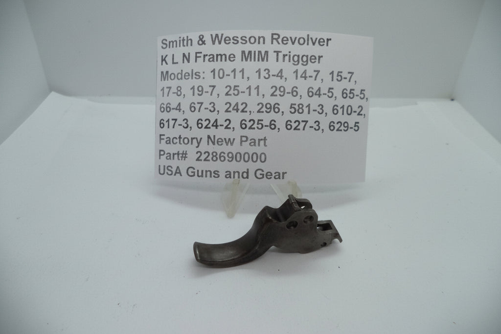 Smith & Wesson revolver trigger part with model number 228690000 displayed on a label.