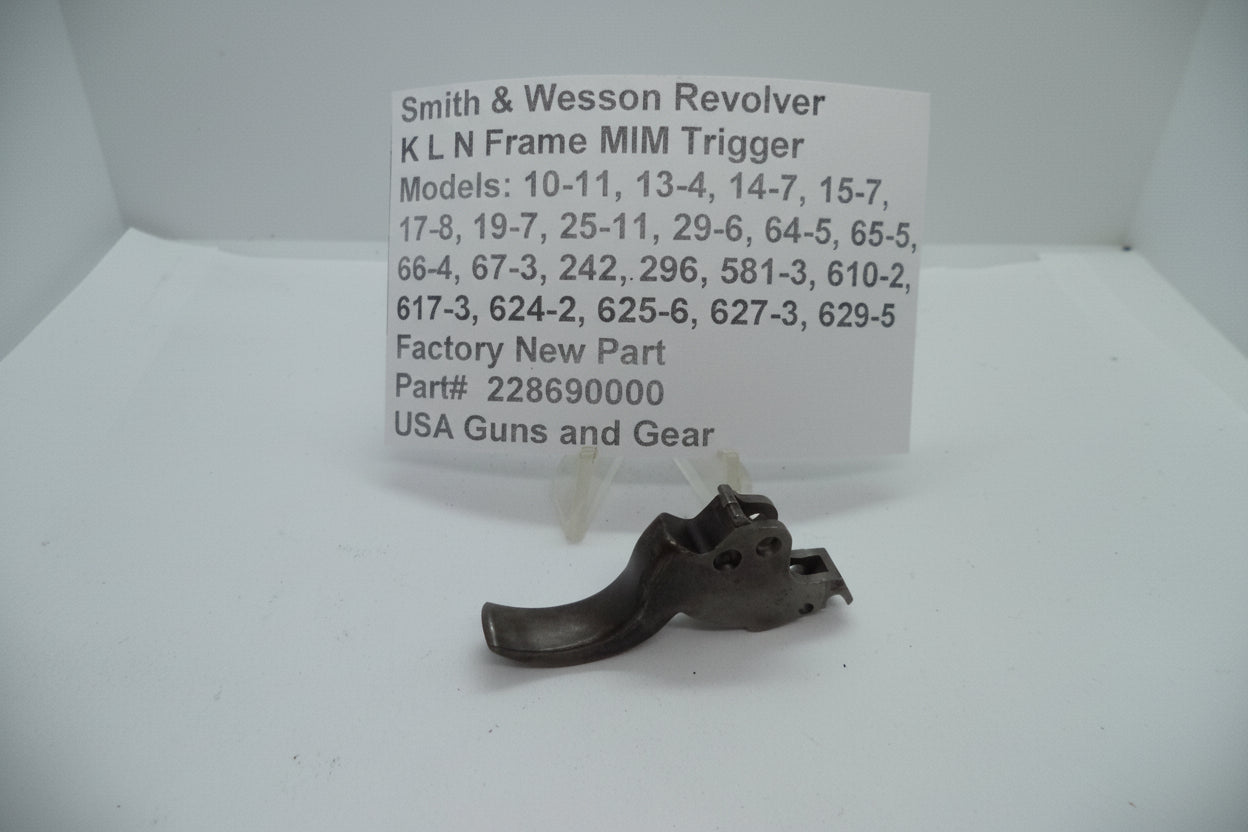Smith & Wesson revolver trigger part with model number 228690000 displayed on a label.