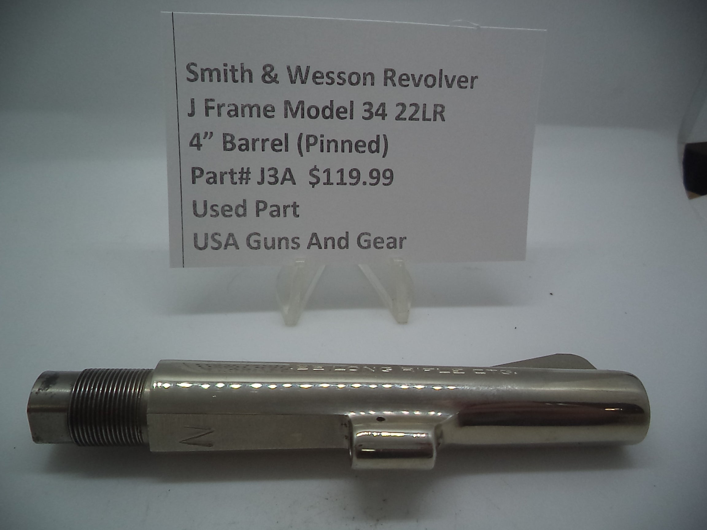 J3A Smith & Wesson J Frame Model 34 Revolver NOS Nickel Pinned 4" Barrel .22 L.R.