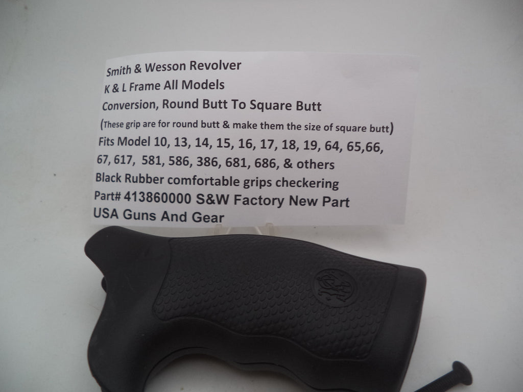 Smith & Wesson K/L Frame Black Rubber Conversion Grips Round Butt with Screw - 413860000